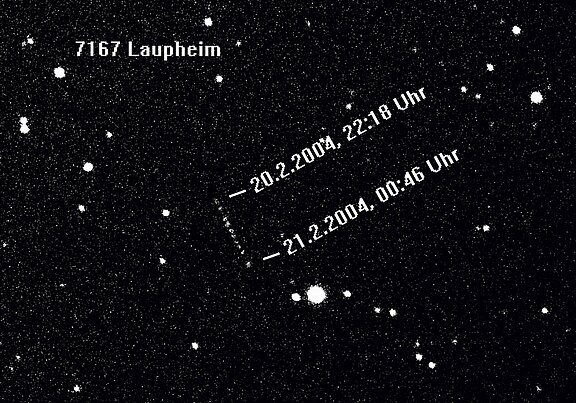 Fotoaufnahmen des Planetoiden 7167 Laupheim, aus der Sternwarte Laupheim von Thomas Tuchan und Rafael Lang